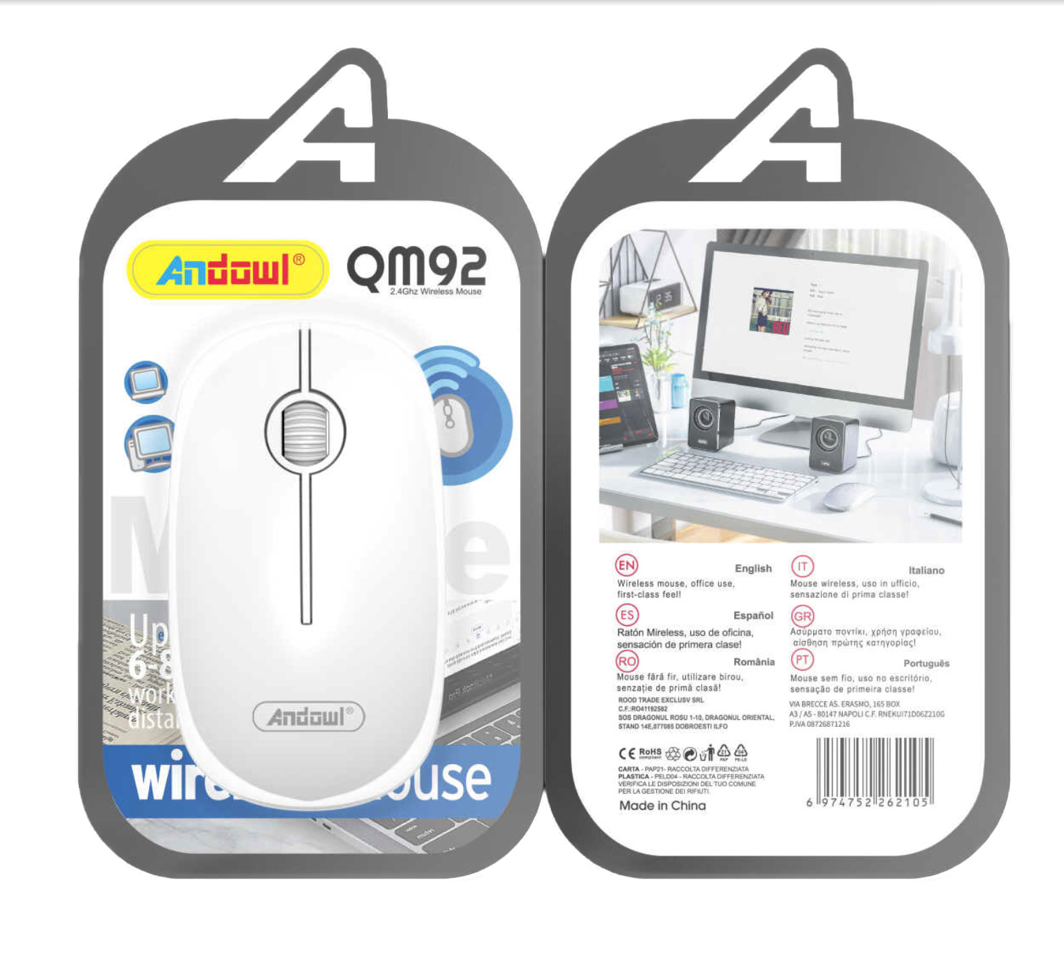 Mouse Wireless QM92 Alb Ergonomic 